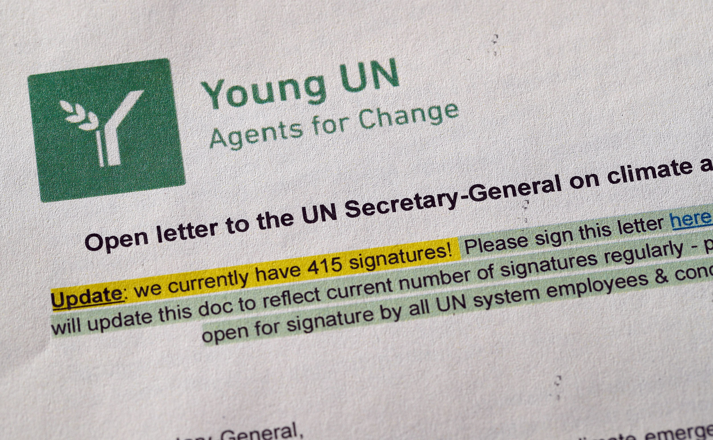 UN urged by own staff to look at its climate footprint