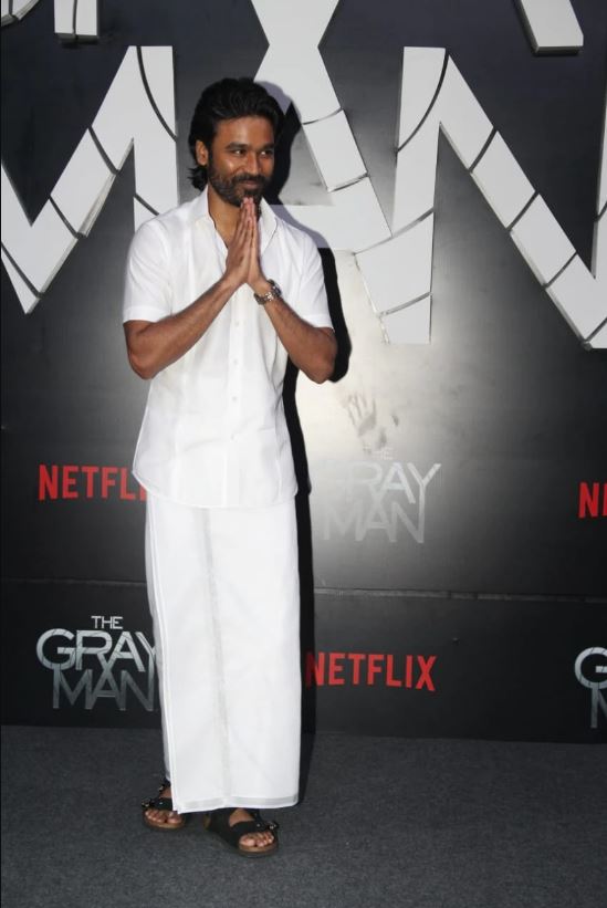 Dhanush pays homage to South Indian roots at “The Gray Man” premiere 