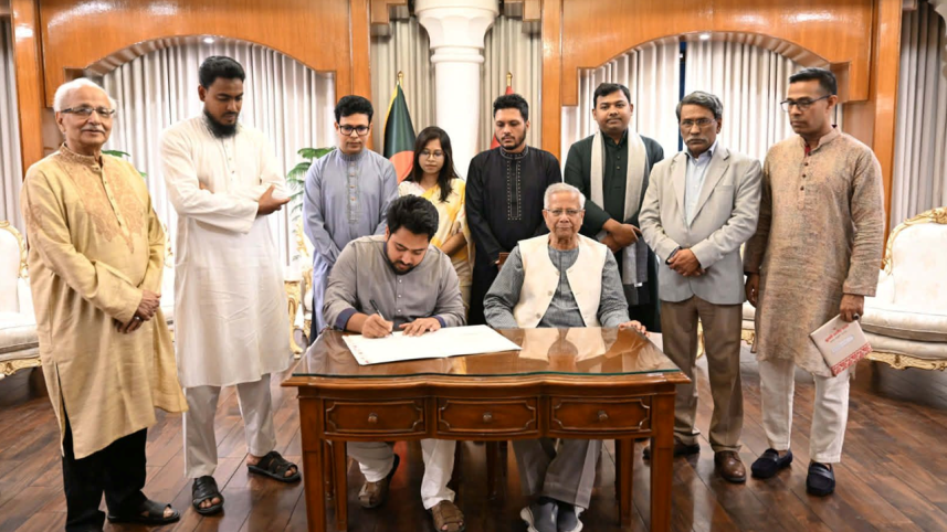 NCP Nahid Islam signs July Charter at Jamuna