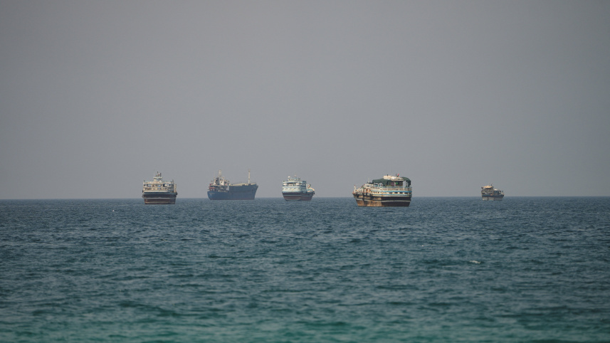 Vessels at the Strait of Hormuz, as seen from Musandam, Oman, September 6, 2026. Photo: Reuters