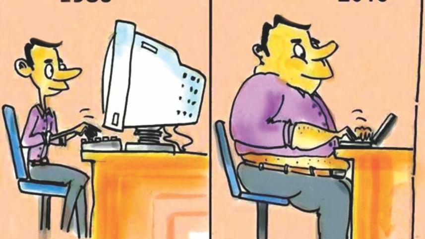 Computer user now and then