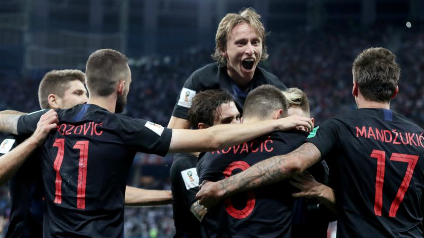 Croatia celebrate Rakitic goal.JPG
