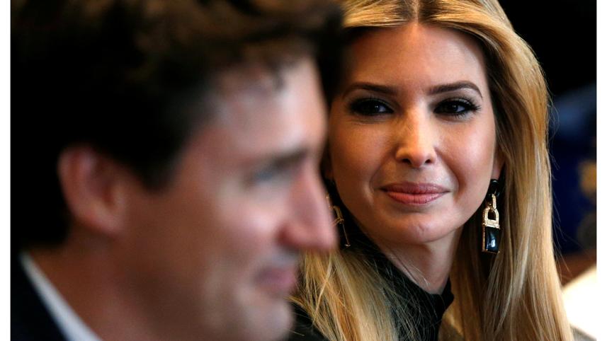 Ivanka Trump looks toward Canadian Prime Minister Justin Trudeau