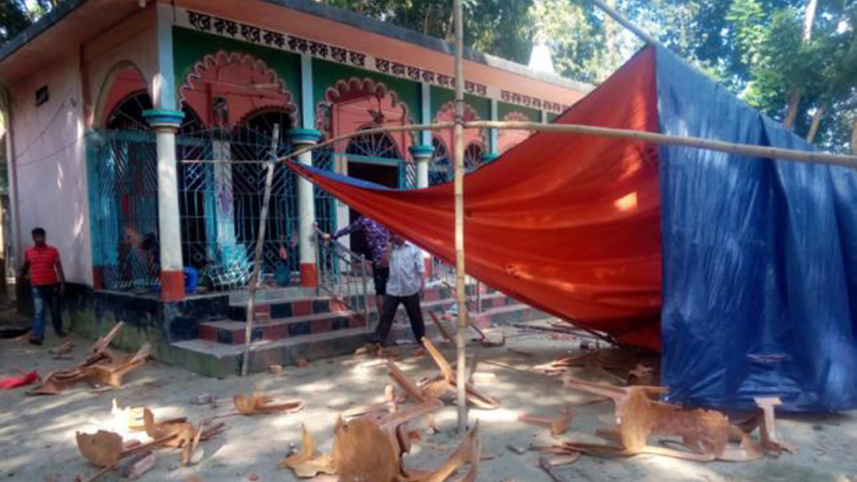 A vandalised temple in Nasirnagar upazila of Brahmanbaria