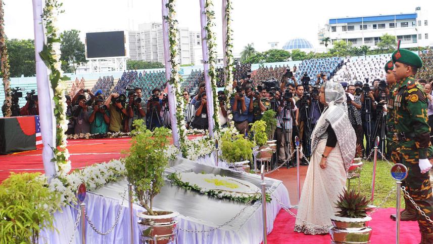Prime Minister Sheikh Hasina talks to the family members of the victims of Gulshan attack