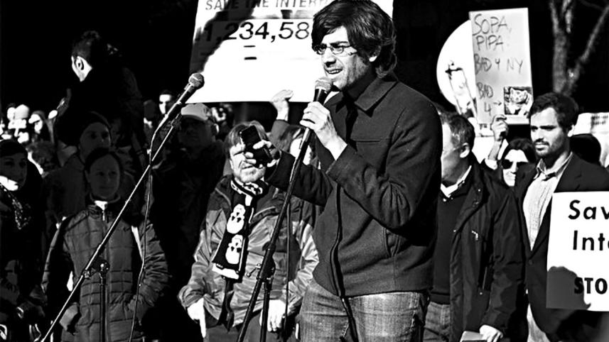 Protesters led by Aaron Swartz demanding net neutrality in 2012