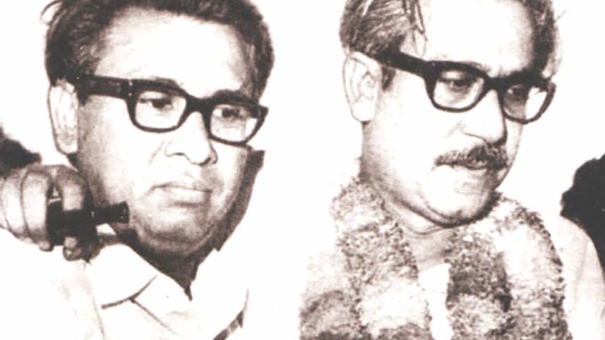 Tajuddin Ahmad with Bangabandhu Sheikh Mujibur Rahman.