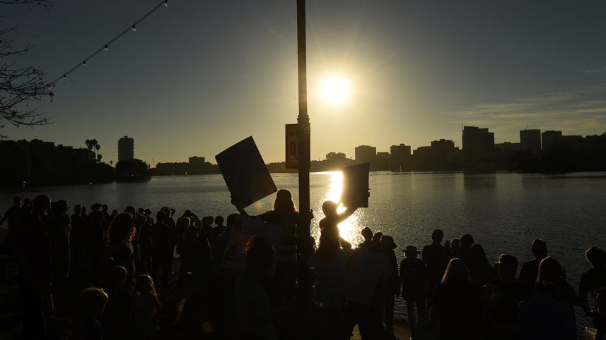Protesters against President-elect Republican Donald Trump