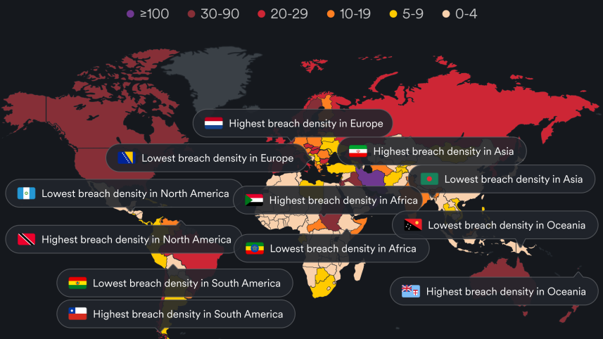 Data breach map by Surfshark