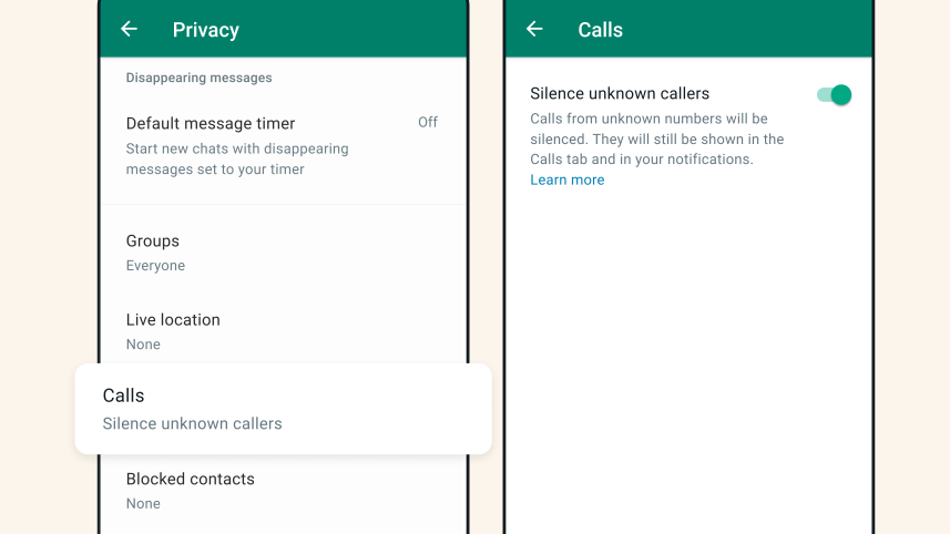 WhatsApp silence unknown callers