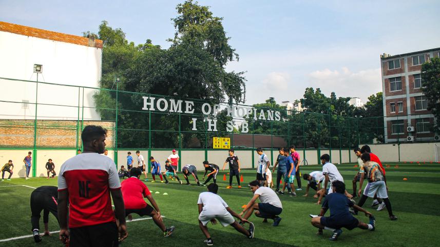 Young athletes training at the new branch of NLSM academy in IHSB.