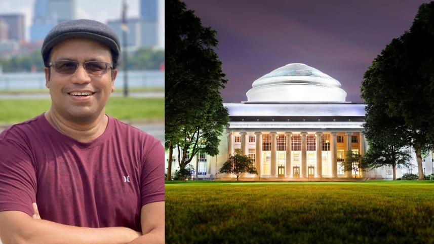 M. Zahid Hasan and a schematic representation of quantum interference of the topological motion of electrons along the symmetry-allowed sample hinges. Image based on data simulations prepared by Shafayat Hossain in the Zahid Hasan group at Princeton Unive