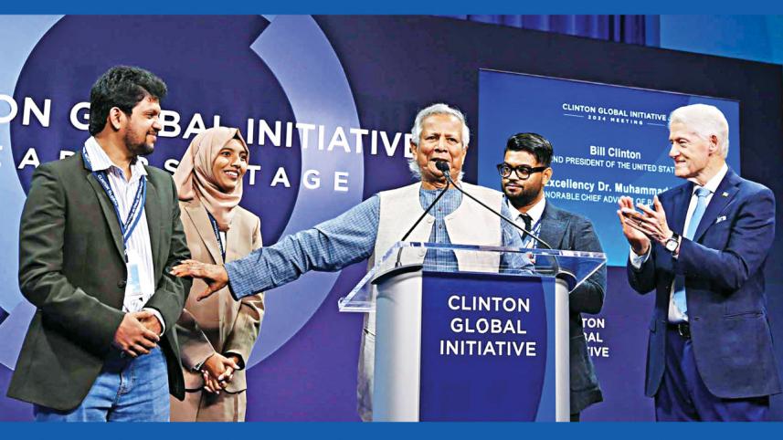 Student coordinators with Bangladesh interim government chief adviser Muhammad Yunus