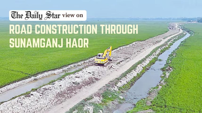 Road construction through Sunamganj haor