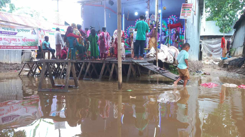 waterlogged Durga Puja