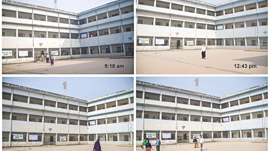 The polling centre at Mohammadpur Government High School remains nearly empty