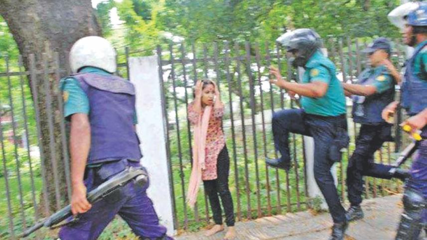 Police brutality on woman who protested suxual assault during Pahela Baishakh.