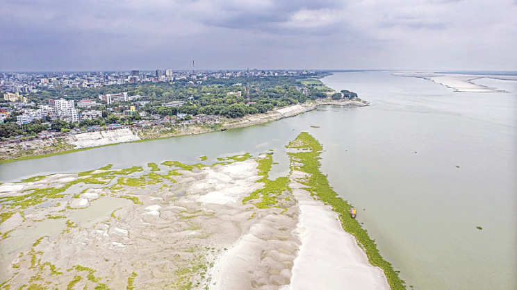 An aerial view shows a stretch of the Padma river