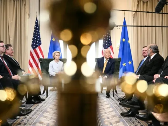 US President Donald Trump and EU chief Ursula von der Leyen sealed the deal in Turnberry, Scotland last year. Photo: AFP