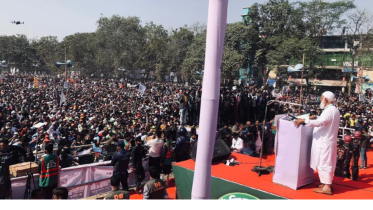 Bangladesh Jamaat-e-Islami Ameer Dr Shafiqur Rahman spoke at an election rally organised by Naogaon district Jamaat at the A. Tim ground in the town this afternoon. Photo: BSS