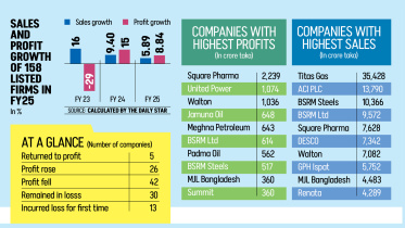 Sales and Profit Growth of 158 Listed Firms in FY25