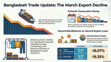 Bangladesh exports drop in March 2026