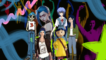 A number of blue-haired characters