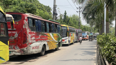 Inter-district and long-route bus services from Rajshahi remain suspended since this morning. Photo: Star