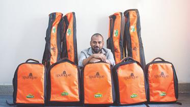 Orange backpacks in Bangladesh