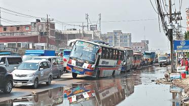 water-logged road