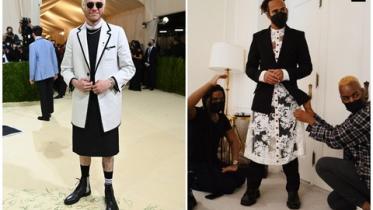 Pete Davidson and Lewis Hamiton in skirts