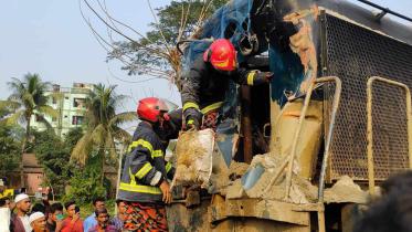 train hits truck in Mymensingh
