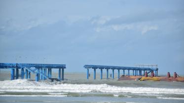 Bangladesh Navy’s jetty partially collapses at Inani beach due to Cyclone Dana