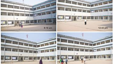 The polling centre at Mohammadpur Government High School remains nearly empty