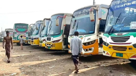 An indefinite bus strike suspended services on three major routes between Habiganj and Sylhet. Photo: Star