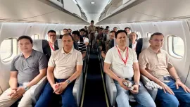 An aircraft carrying the prime minister and members of his entourage departed Hazrat Shahjalal International Airport at around 9:38am for Sylhet Osmani International Airport. Photo: PMO