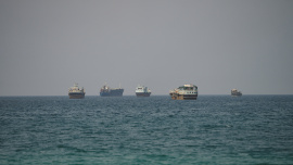 Vessels at the Strait of Hormuz, as seen from Musandam, Oman, September 6, 2026. Photo: Reuters