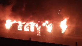 Train set on fire in Tejgaon Dhaka