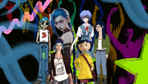 A number of blue-haired characters