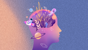 Human silhouette with many different elements depicting lost dreams.