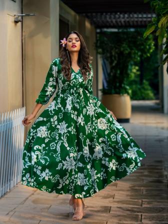 Green Floral and geometric pattern dresses for summer