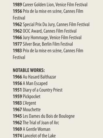 Robert Bresson works and awards